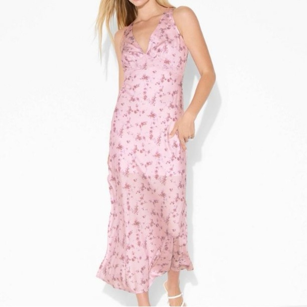 Women's Matte Satin Lace Trim Maxi A-Line Dress - Wild Fable™ Light Pink Floral